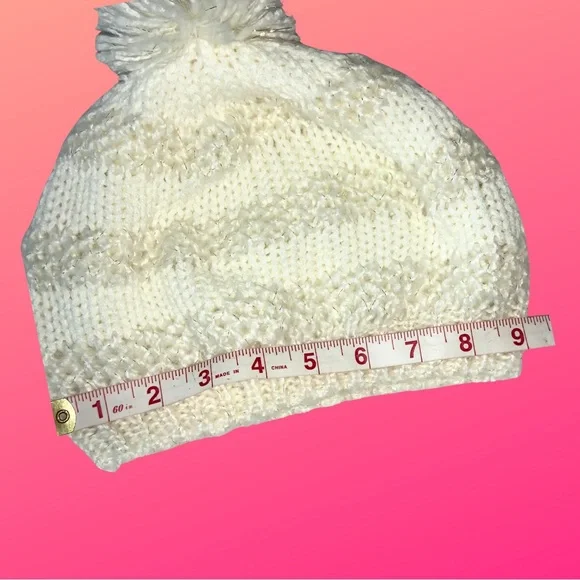 Abercrombie & Fitch White Cable Knit Sweater Jessica Simpson Pom Pom Beanie Set - Picture 6 of 7
